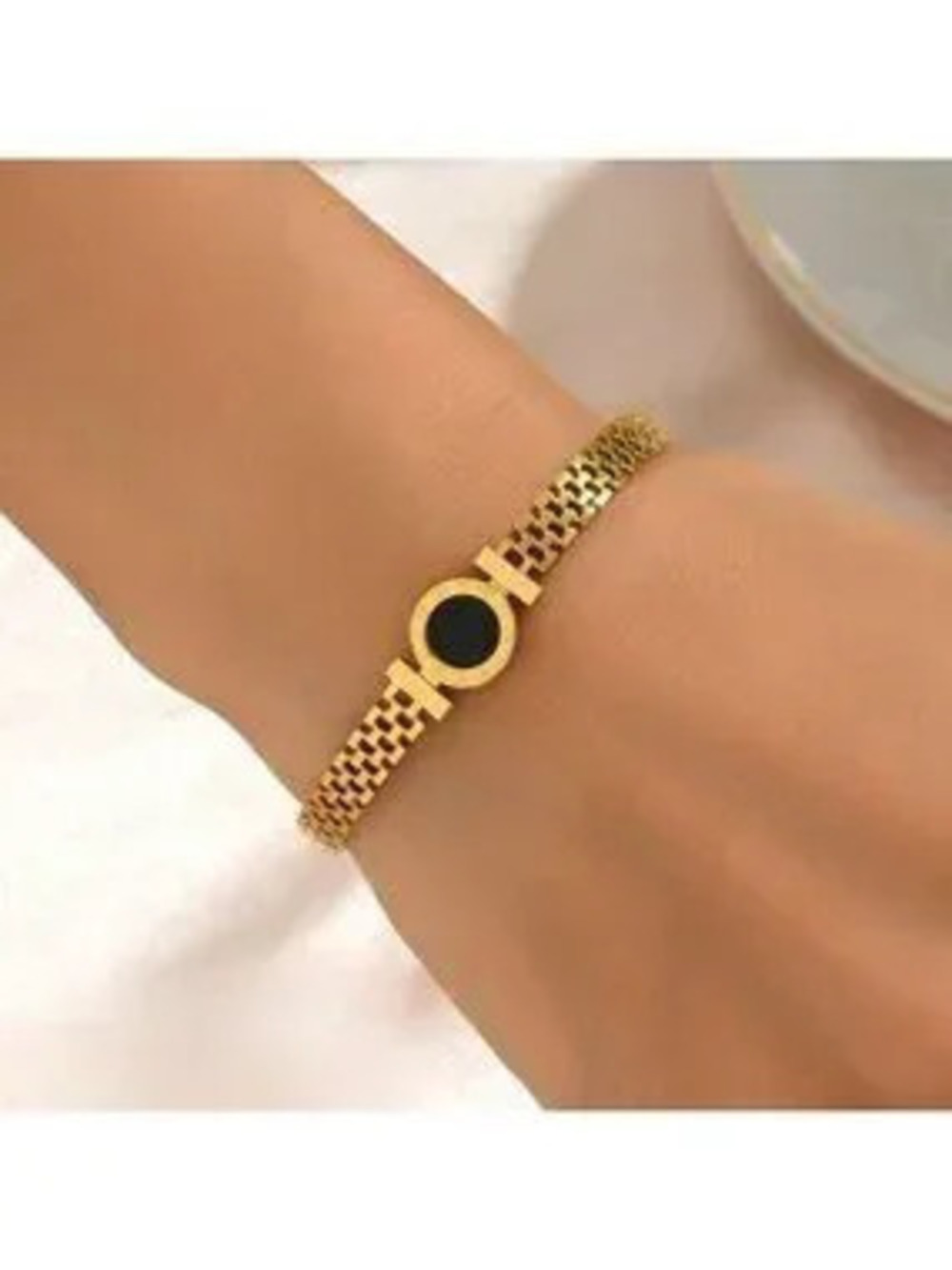 Gold Plated Stainless Steel Roman Numeral Bracelet